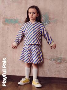 SHEIN 2 Pcs Young Girls Sets Colorful Striped Lion Embroidery Hooded Sweatshirt & Skirt Suits Cute/Retro/Casual/Outing Autumn/Winter/Spring Suitable For School And Outings
