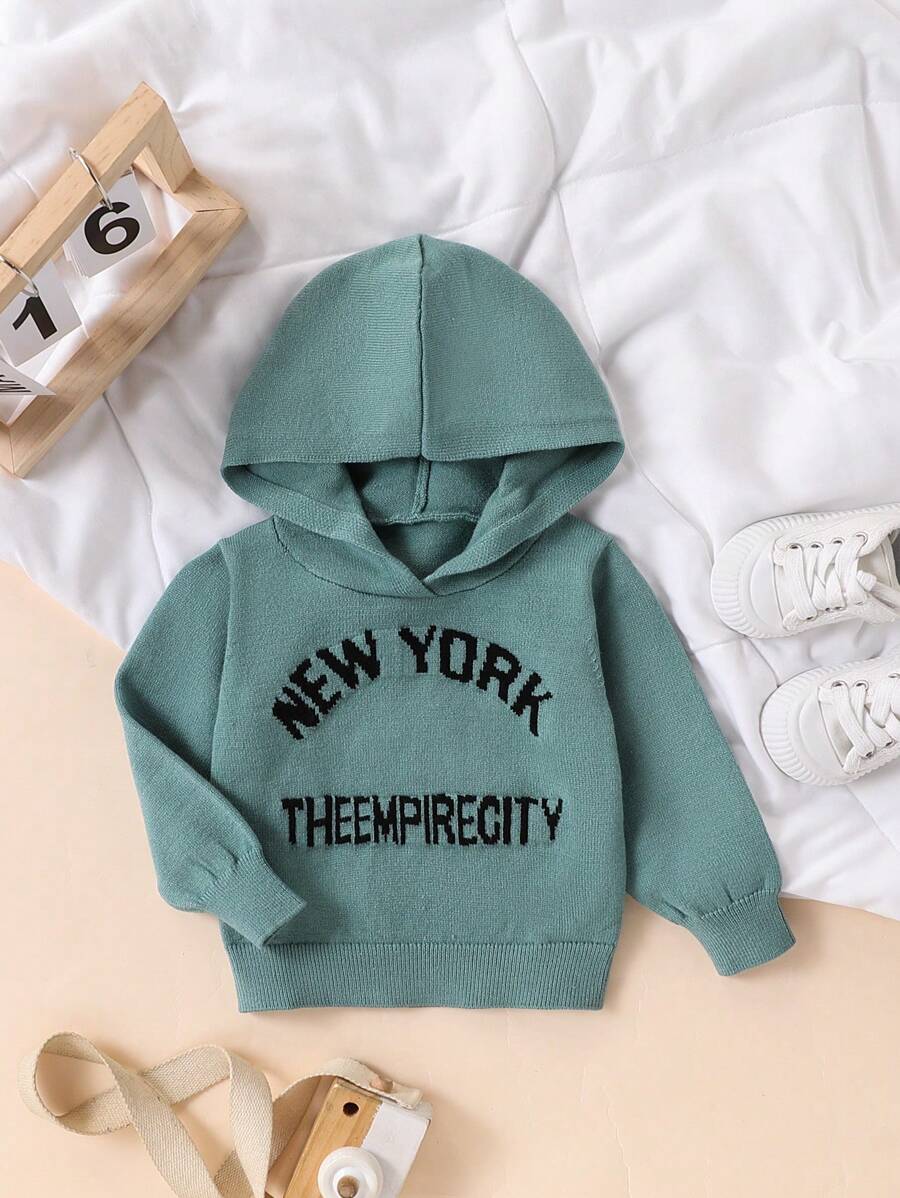 sweat-shirt à capuche tricoté versatile mignon et avec lettre pour bébés garçons