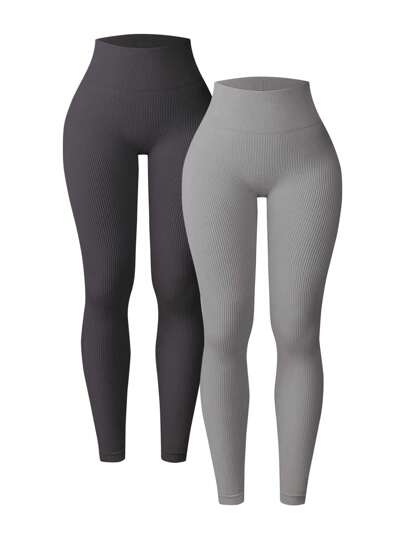 Gameset SHEIN Sport Solid Color Fashionable Casual Sports Leggings, Everyday Wear Two Pieces Yoga Women Pants