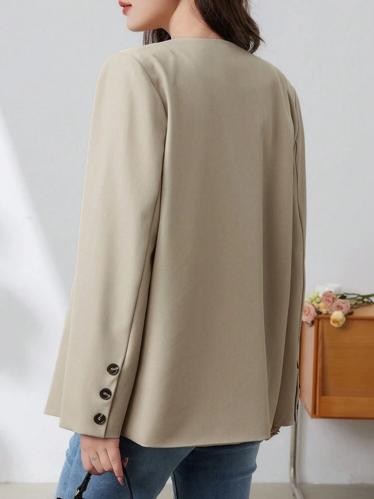 1set Women Solid Color Loose Blazer & Vest Suit,Fall Clothes Business Attire