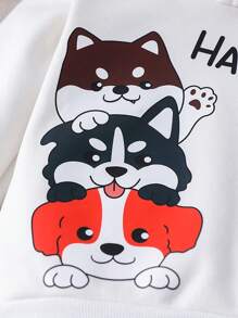 Baby Boy Girl Autumn Cute White Puppy Print Hooded Sweatshirt & Jeans Set,Fashionable Long-Sleeved Family Matching Outfit For Kids Parties,2pcs - Apricot - View 7