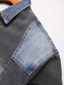 Manfinity Homme Men's Color Block Long Sleeve Single-Breasted Casual Loose Denim Jacket, Autumn - Multicolor - View 6