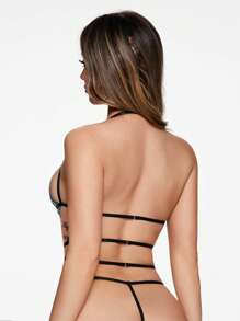 ROMWE Fairycore 仙女性感交叉带拼色蕾丝手工内衣