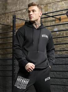 Manfinity Sport Corelite Freund-Stil Herren Pullover mit Kapuze und Schnürung, Langarm, Buchstaben-Muster, und Jogginghose, Sportanzug