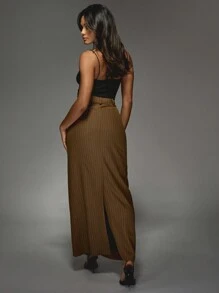 MISSGUIDED Spódnica maxi w prążki z rozcięciem z tyłu