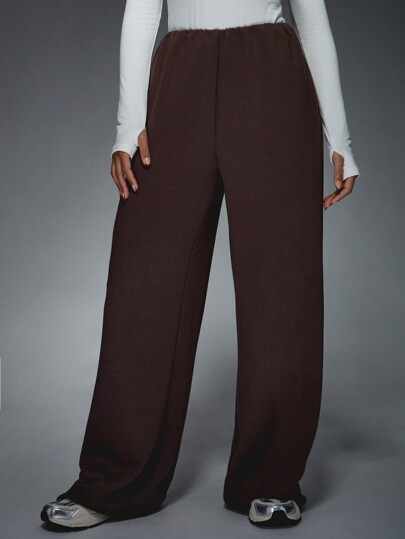 MISSGUIDED Pantalones de chándal de pierna ancha de estilo palazzo de lujo con cintura limpia, cintura elástica y cómoda, pantalones casuales y de ocio cálidos de invierno