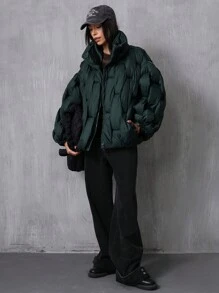 Aveloria GENKIRA 秋冬装时尚针织独特设计女士宽松加厚棉服外套，厚节日派对服装 - 墨綠色 - 查看 5