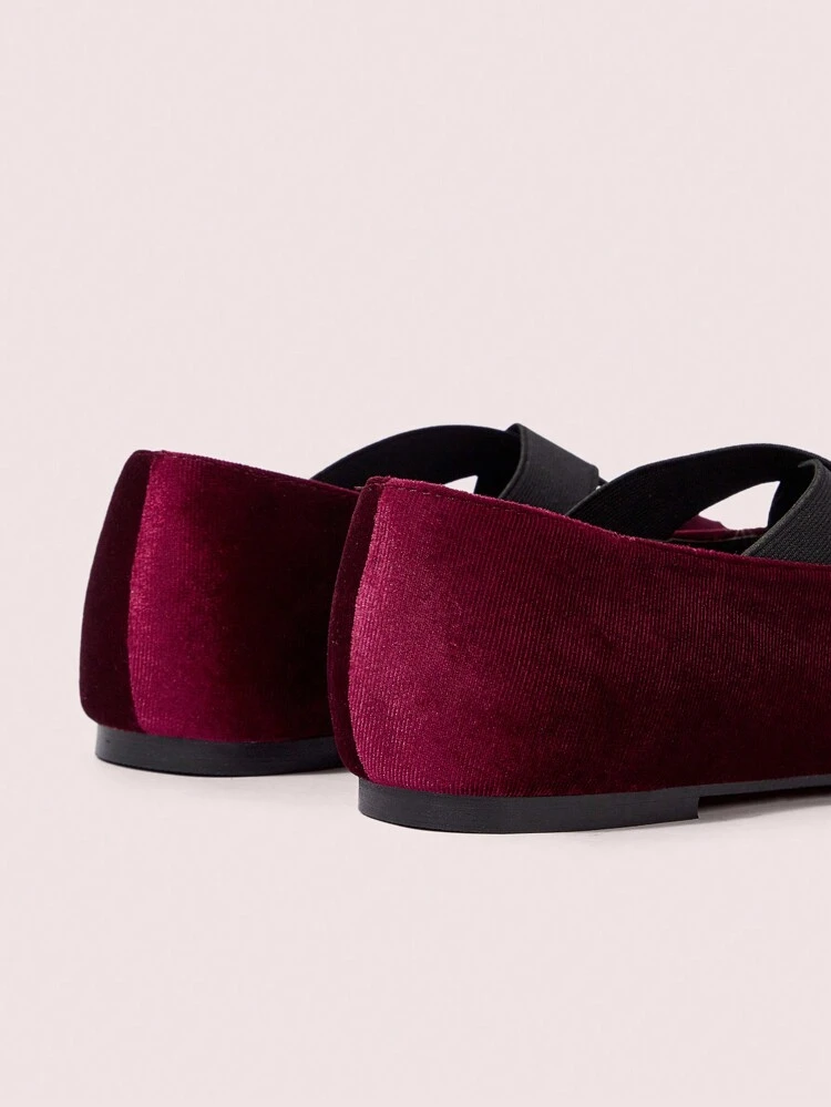 CUCCOO DOLLMOD Burgundy Korean Velvet Material + Studded Crafted Vintage Flat Shoes For Women Valentines