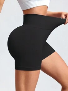 SHEIN Sport Studio 10pcs/Pack Solid Color Pleated Elastic Waist Seamless Sports Shortsbiker Shorts