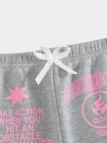 2 件装女婴休闲加厚连帽运动衫和直筒裤套装，秋冬 - 灰色 - 查看 6