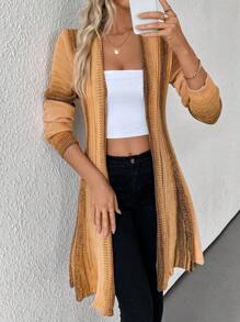 SHEIN LUNE Cárdigan de punto de manga larga, de unicolor, informal y versátil para mujer