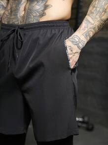 Manfinity Sport PWRUP Men's Fashion Letter Print Drawstring Waist Breathable Sweatpants - Black - View 5