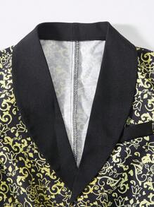 SHEIN Tween Boy All-Over Print Single Breasted Long Sleeve Suit Jacket And Solid Color Trousers Gentleman Suit Set, Formal Suit For Gala, Luxury Party Outfit