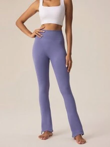 Easithlete Women High Elastic Seamless Yoga Pants, Solid Minimalist Style For Leisure And Daily Wear - Dusty Blue - View 4