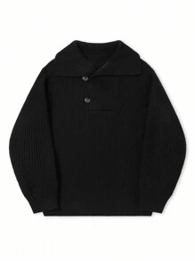 Manfinity Homme 男士纯色前扣长袖休闲套头毛衣，适合外出、朋友聚会