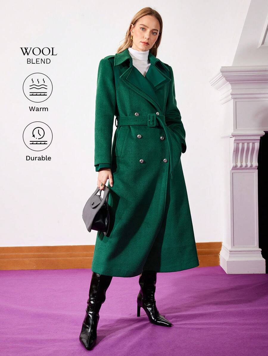 MOTF PREMIUM BELTED WOOL-BLEND DOUBLE-LAPEL COAT