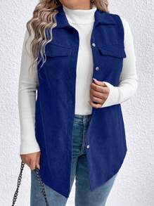 SHEIN LUNE Jaket Kasual Tanpa Lengan Kancing Tunggal Warna Polos Ukuran Plus untuk Wanita Musim Gugur - Royal Blue - View 1