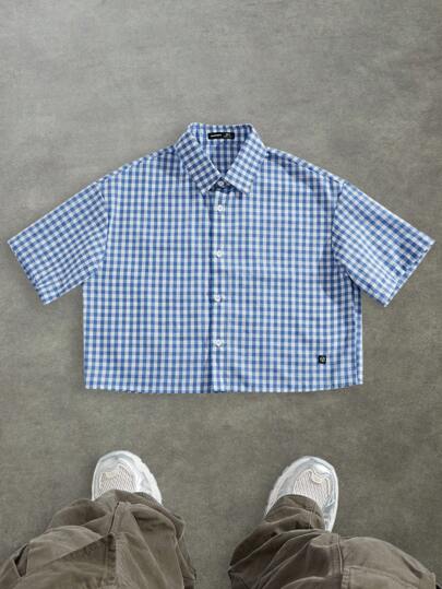 SWAVVY 1 件男士 Y2K 趣味休闲高街复古格子短款衬衫返校万圣节