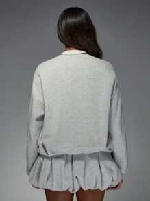 MISSGUIDED 超大宽松飞行员运动衫泡泡下摆纽扣前开运动休闲家居服秋冬健身休闲运动街头服饰 - 灰色 - 查看 2