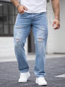 Manfinity Homme 男式浅蓝色修身直筒洗水牛仔裤 - 淺色水洗藍 - 查看 6