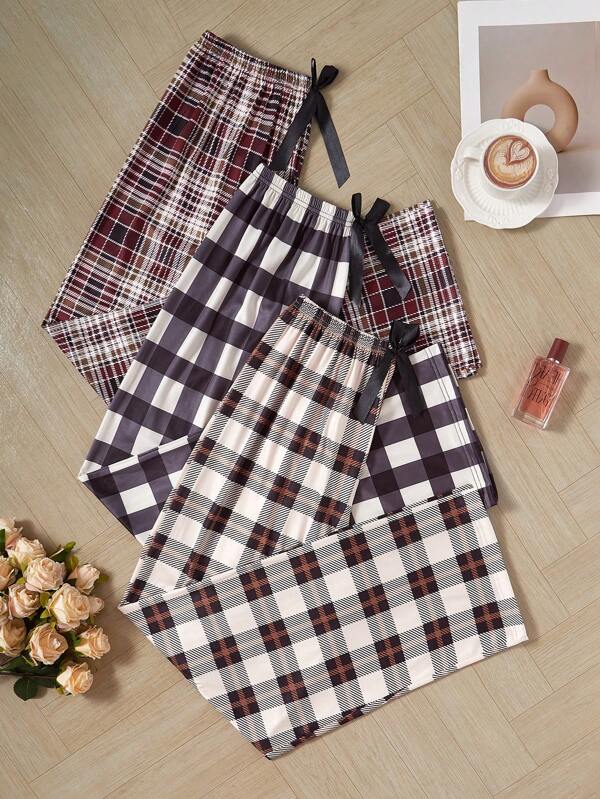 3 Pairs Casual Checkered Printed Pants, Minimalist Style, Suitable For Everyday Wear