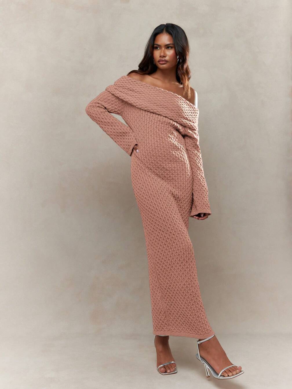 knitted sweater dress off the shoulder Simone White Off The Shoulder Sweater Maxi Dress