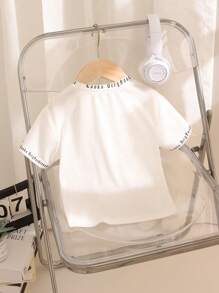 SHEIN Baby Boys' Casual Sports Comfortable Daily Wear Letter Printed Top