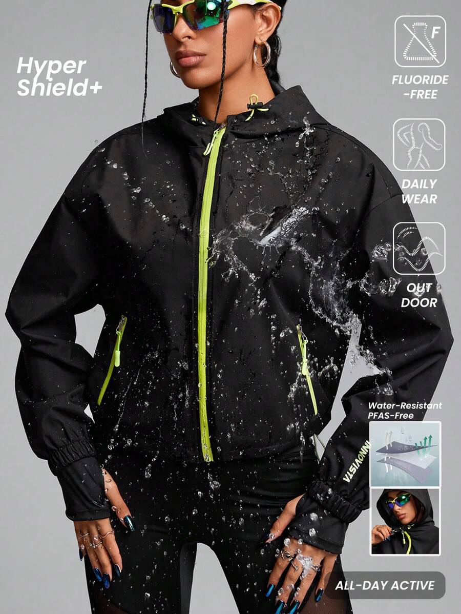 Innovista Damen Loose Fit Farbblockjacke mit Reißverschluss und wasserabweisenden Stoff, Reißverschlussjacke für Damen, Herbstoutfit für Damen, Damenjacken, Y2K Jacken, Party, Outdoor Jacke, Laufen, Schwarze Jacke, Outdoor Camping, Herbst-Winter-Outfit für Damen, Winterjacke für Damen, Damenjacke