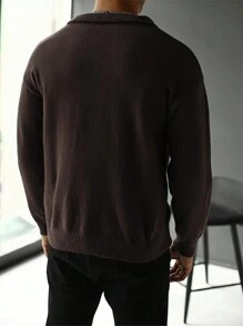 Manfinity Homme Men's Casual Solid Color Drop Shoulder Sweater For Autumn/Winter - Coffee Brown - View 2