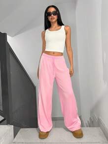 StreetHx Pantalones casuales de mujer con tela de terciopelo de unicolor y rayas laterales