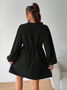 SHEIN EZwear Plus Size Leopard Print Color Block Dress - Black - View 2