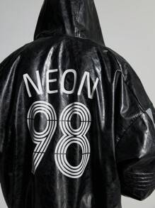 NEON BLANC Men's Leather Jacket With Reflective Digits,Black Autumn Streetwear Holiday Hooded Long Sleeve Athletic Hiking Rapper Jacket,Gifts For Husband,Fall - Black - View 5