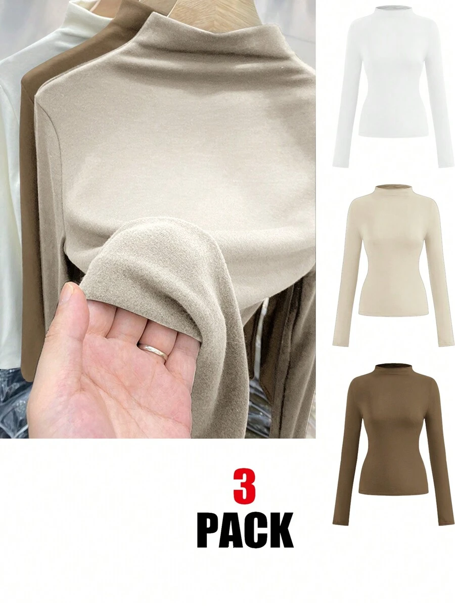 SHEIN LUNE 2 chiếc/Bộ Áo thun bó sát tay dài đơn giản tối giản cho nữ, mùa thu - Nhiều màu - Xem 1