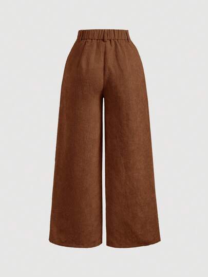 SHEIN MOD Quần nhung kẻ sọc đơn giản cổ điển màu trơn cỡ lớn cho nữ, quần kaki nữ, quần ống rộng cho nữ, cho mùa đông