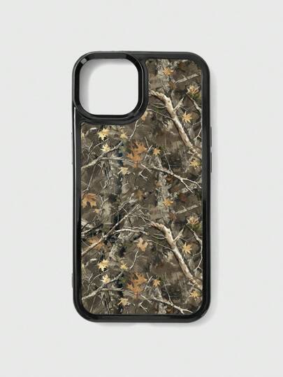 Fairycore 1pc Vintage Dry Leaf Branch Pattern Black Phone Case, Compatible With IPhone 11, 12, 13, 14, 15 Pro Max