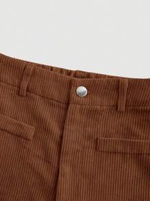 SHEIN MOD Plus Size Women's Solid Color Vintage Simple Daily Corduroy Rib Pants,Khaki Women Pants,Wide Leg Women Pants, For Winter - Brown - View 3