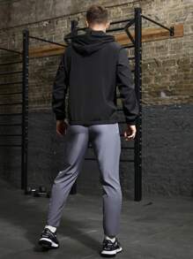 Manfinity Sport Corelite Boyfriend Style Heren Casual Effen Kleur Trekkoord Capuchon Sportjack, Actieve Kleding Lange Mouw Volledige Ritssluiting Sportjack