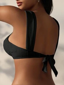 SHEIN Swim 1pc Women's Minimalist Solid Twist Bikini Top Summer - Black - View 2