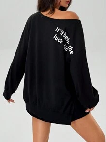 INAWLY New Oversized Casual American Sexy Girl Letter Print Long Sleeve Sweatshirt