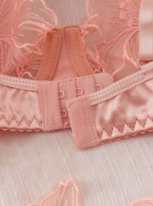 2pcs Women Lace Panel Embroidered Wireless Sexy Bra & Panty Lingerie Set - Multicolor - View 3