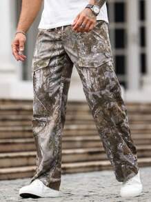 Manfinity LEGND Men's Branch Printed Drawstring Pocket Casual Cargo Pants, Versatile - Army Green - View 6