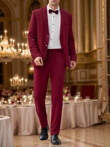 Manfinity VCAY Set de 2 piezas Traje de corte ajustado con solapa y manga larga para hombre, apropiado para otoño/invierno