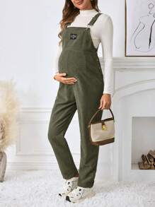 SHEIN Maternity Casual Loose Jumpsuit With Adjustable Shoulder Straps - Army Green - View 3