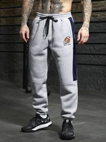 Manfinity Sport PWRUP Pantalones de chándal rectos y sueltos con estampado de letra y cordón en la cintura, estilo novio para hombre