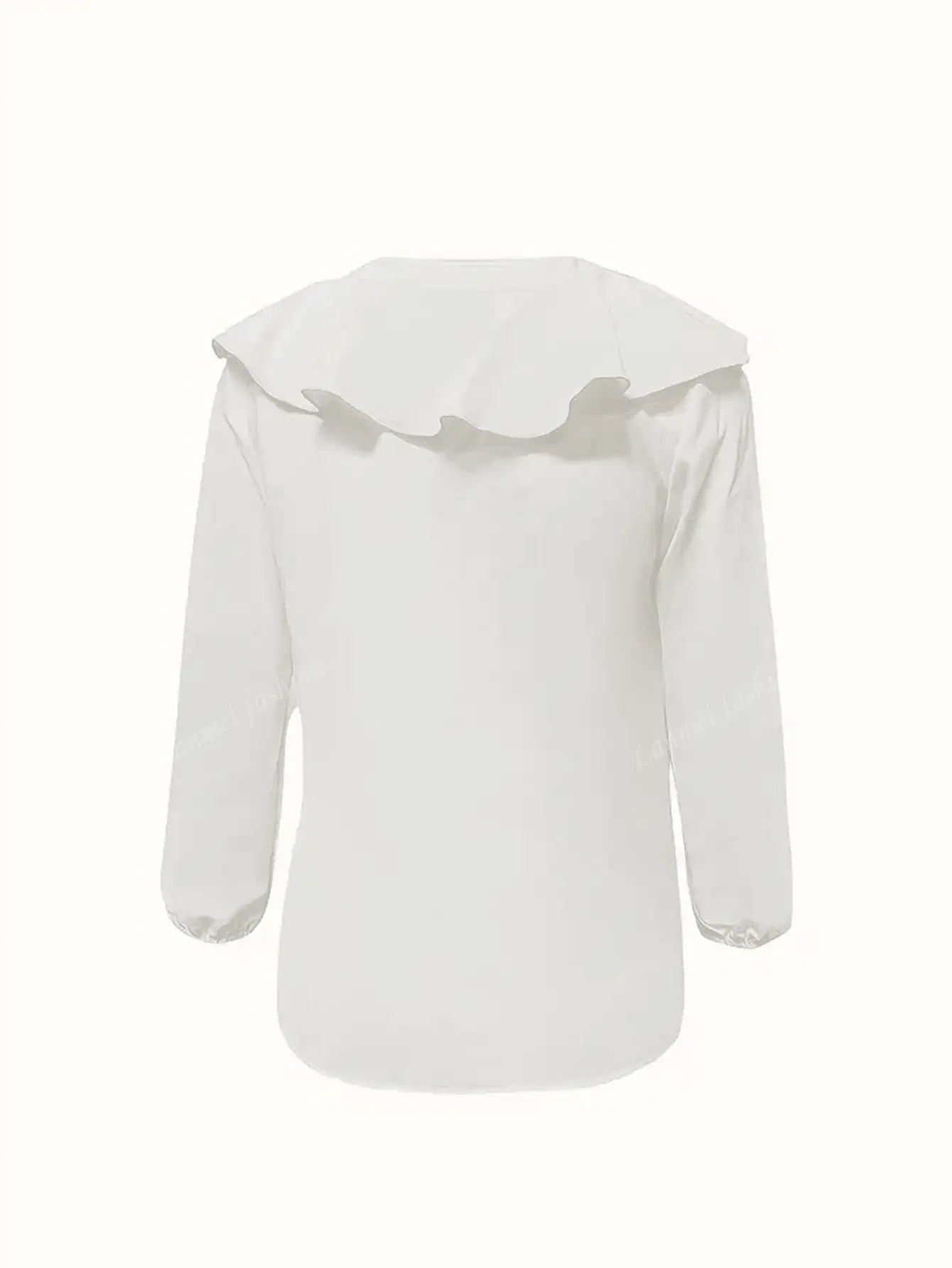 Blusa casual de manga larga con cuello en V y ribete de volantes