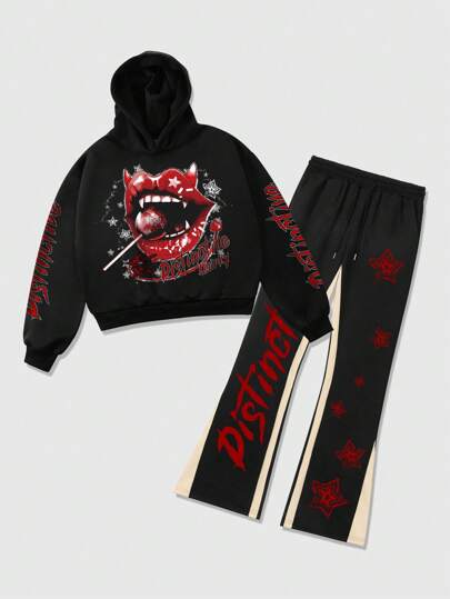 Street Life Men's Loose Short Style Sweatshirt & Pants Tracksuit