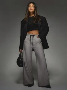 MISSGUIDED 剪裁精致的细条纹阔腿裤 办公室服装 - 灰色 - 查看 4