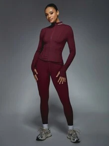 MISSGUIDED Athletic Zip Up Performance Jacket High Neck Full Front Long Sleeve Active Wear Seamless Compression Workout Running Training Fitness Fall Winter