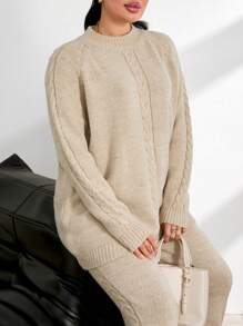 EURMUSE Ladies' Plain And Simple Daily Style Belt And Woolen 2pcs/Set - Apricot - View 3