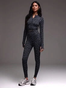 Musera Sport High Waist Ribbed Leopard Print Active-Wear Leggings , Padel, Tennis, Pickleball Gym Fitness - Multicolor - View 1